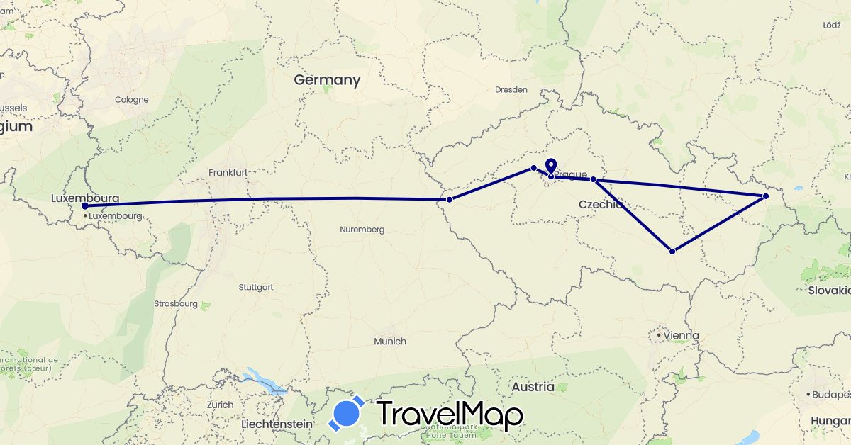 TravelMap itinerary: driving in Czech Republic, Luxembourg (Europe)